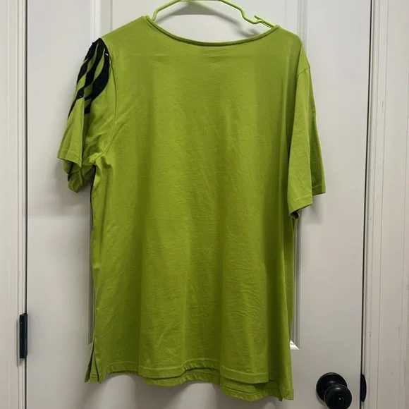 Bob Mackie Green and Black Sequined SS Shirt - XL - Picture 2 of 4